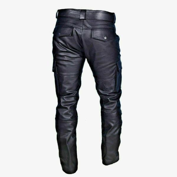Casual Men's Leather Pants With Adjustable Straps Stylish Comfortable Fit Perfect For Everyday Wear Fashionable Leather Trousers For Men
