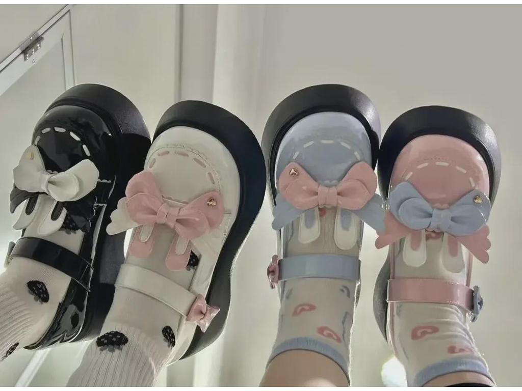 2023 Милые туфли Мэри Джейн с бантом в стиле Лолиты из мягкой кожи для женщин - толстая подошва, стиль JK