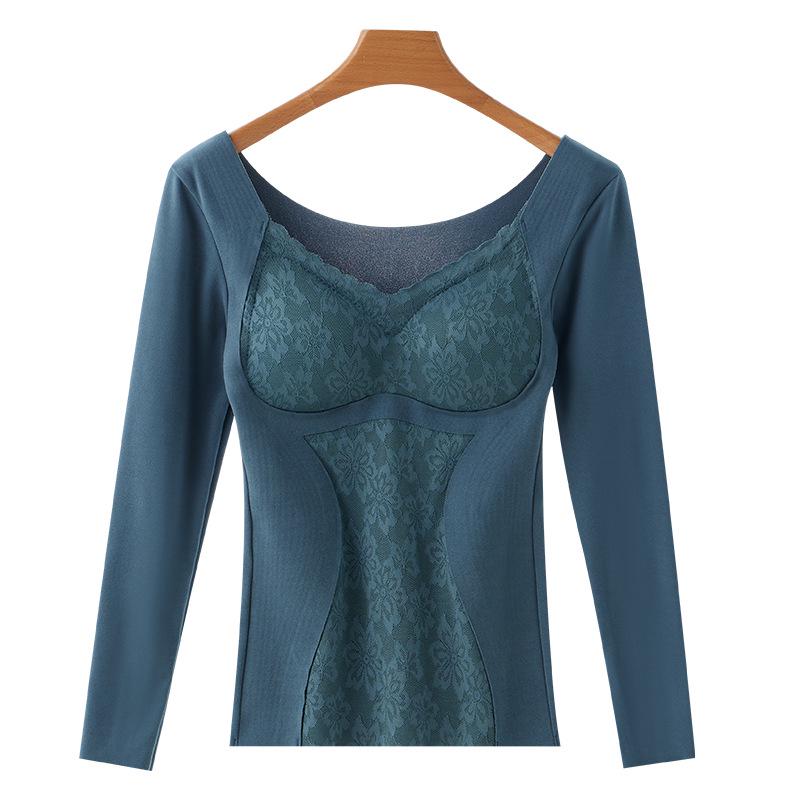 Женский двухсторонний термотоп из немецкого бархата: Бесшовная, утолщенная, самонагревающаяся, с подкладкой на груди, теплая рубашка с длинным рукавом для осени