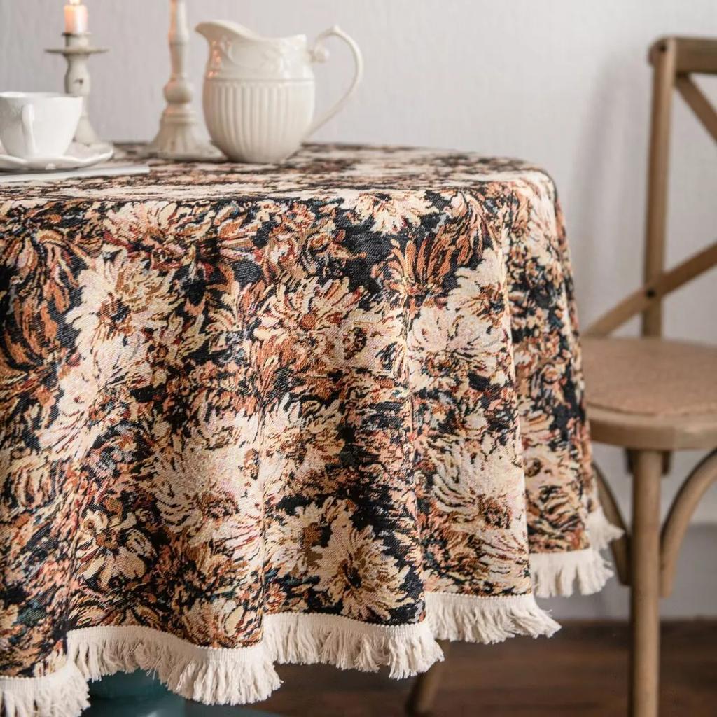 Круглая Ретро Пасторальная Скатерть Квадратная Европейская Американская Хлопок Лен Чехол с Кисточками для Обеденного Стола Чайный Столик Письменный Стол Настольная Подкладка