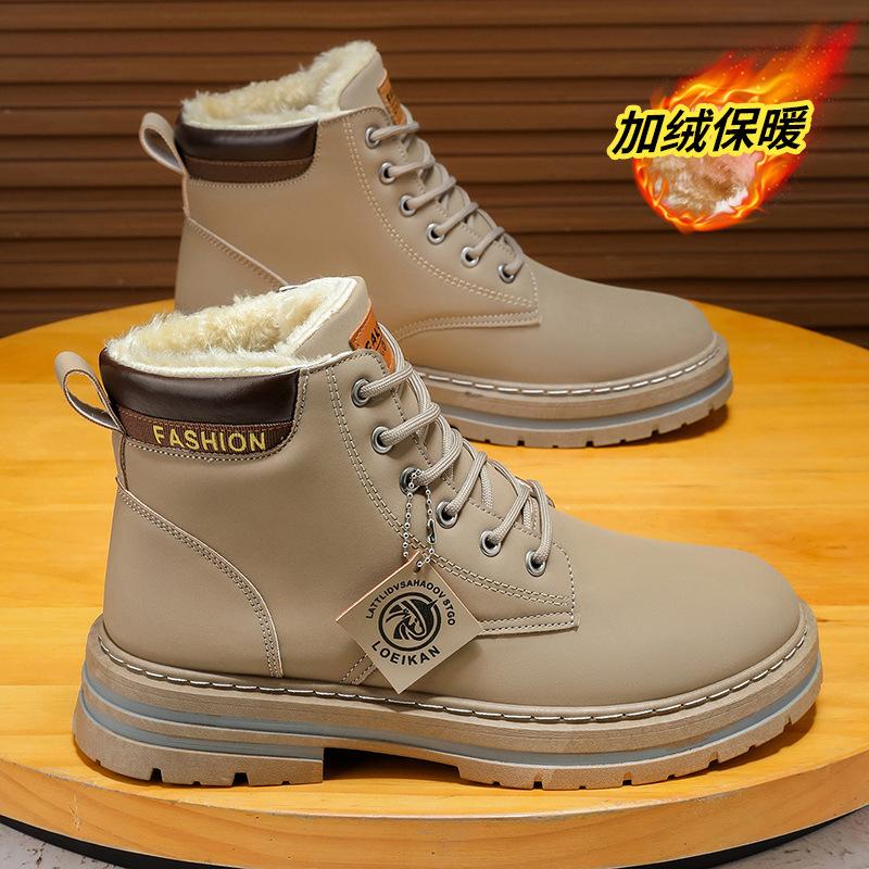 2025 зима новые бархатные утепленные мужские ботинки Мартин модный тренд мужская обувь теплые хлопковые ботинки обувь для улицы