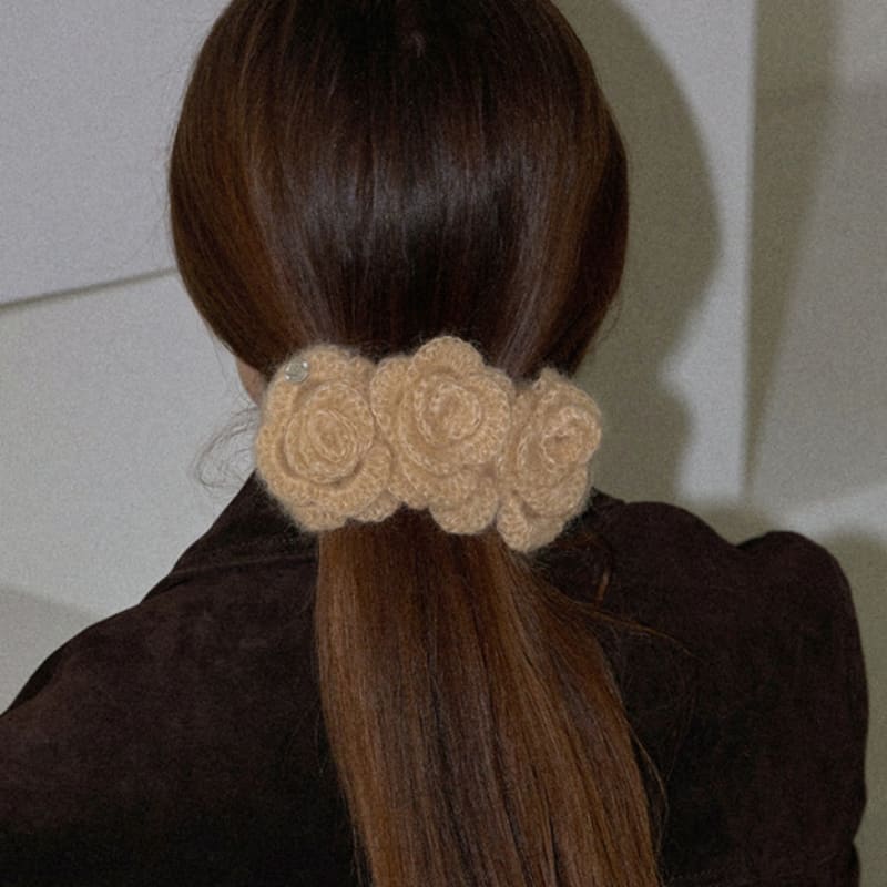 Slowslowly Camellia Handmade Crochet Mohair Knit Big Hairpin _ 4Color