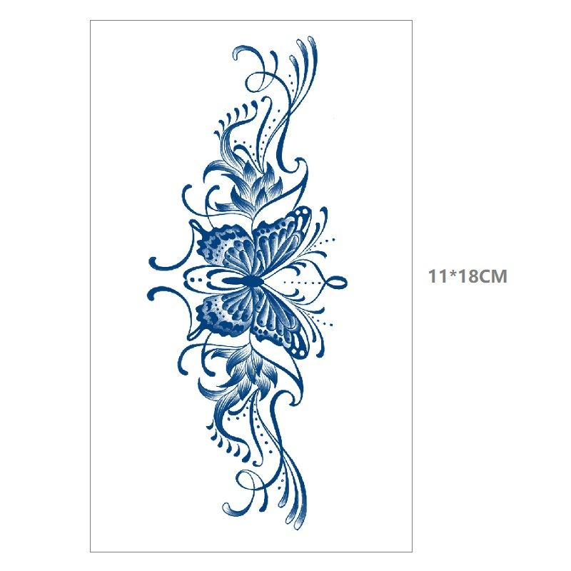 Herbal Juice Waterproof Butterfly Thorn Plain Flower Chest Semi Permanent Gradual Change Water Transfer Tattoo Sticker