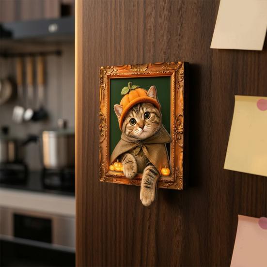Магниты на рамку для фото с кошкой, Магнит на холодильник на Хэллоуин, Ретро деревянный магнит на холодильник, Аксессуары для декора кухни, Сувениры для вечеринки, Винтажные