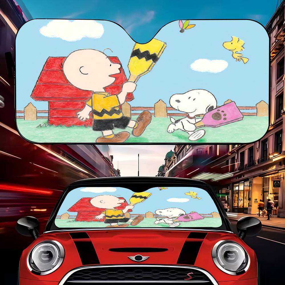 Cute Cartoon S-Snoopy Auto Windshield Sun Shade Personalized Picture Block UV Rays Sun Visor Protector Car SunshadeWindshield Sunshades 1