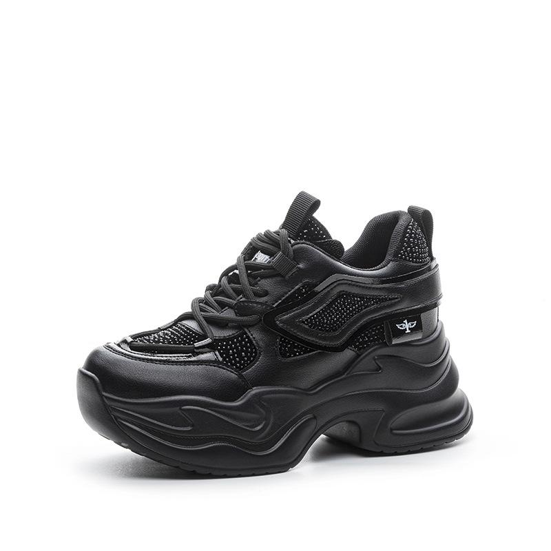 Весенне-летняя женская обувь новая с внутренним увеличением высоты женская на толстой подошве толстоподошвенная маленькая повседневная сетчатая обувь со стразами