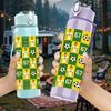 1PC Soccer Chessboard Checkered Print 750ml Color Plastic Sports Water Bottle Leakproof Flip Straw Lid Suitable for Sports Office Home Use