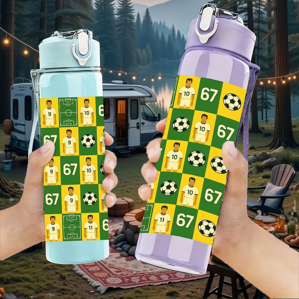 1PC Soccer Chessboard Checkered Print 750ml Color Plastic Sports Water Bottle Leakproof Flip Straw Lid Suitable for Sports Office Home Use