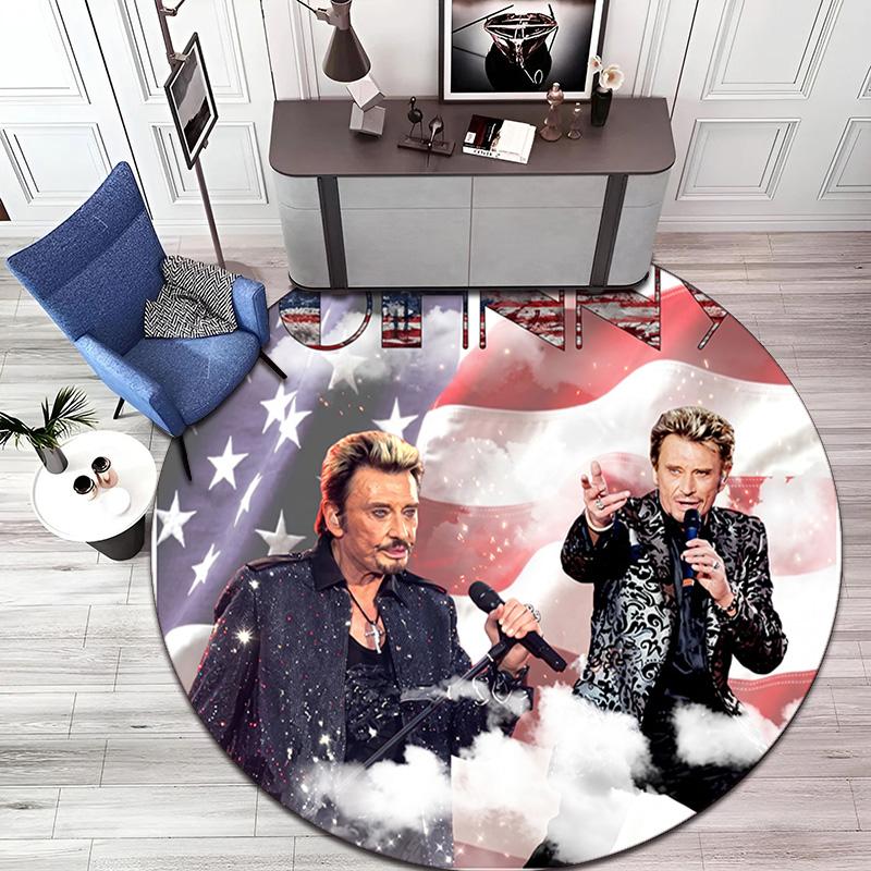 French legendary rock singer and actor Johnny Hallyday Round Carpet Soft Home Decoration Corridor Table and Chair Anti slip Outdoor Floor Mat rug H21