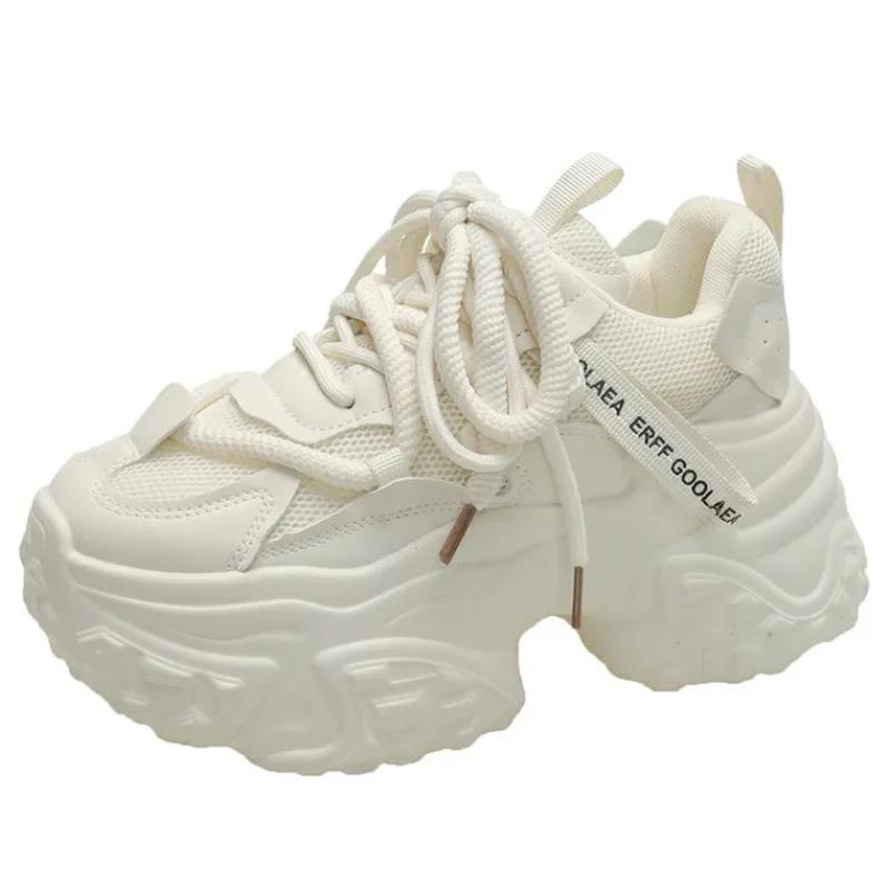 Fashion 8CM Fashion New Chunky Sneakers Women Autumn Spring Lace Up Platform Sports Shoes Thick Bottom High Heels Female Sneakers Woman