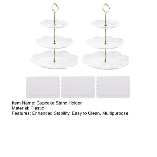 3-Tier Cupcake Stand Holder Plastic Serving Platter for Afternoon Tea Dessert Display Stand for Weddings Parties
