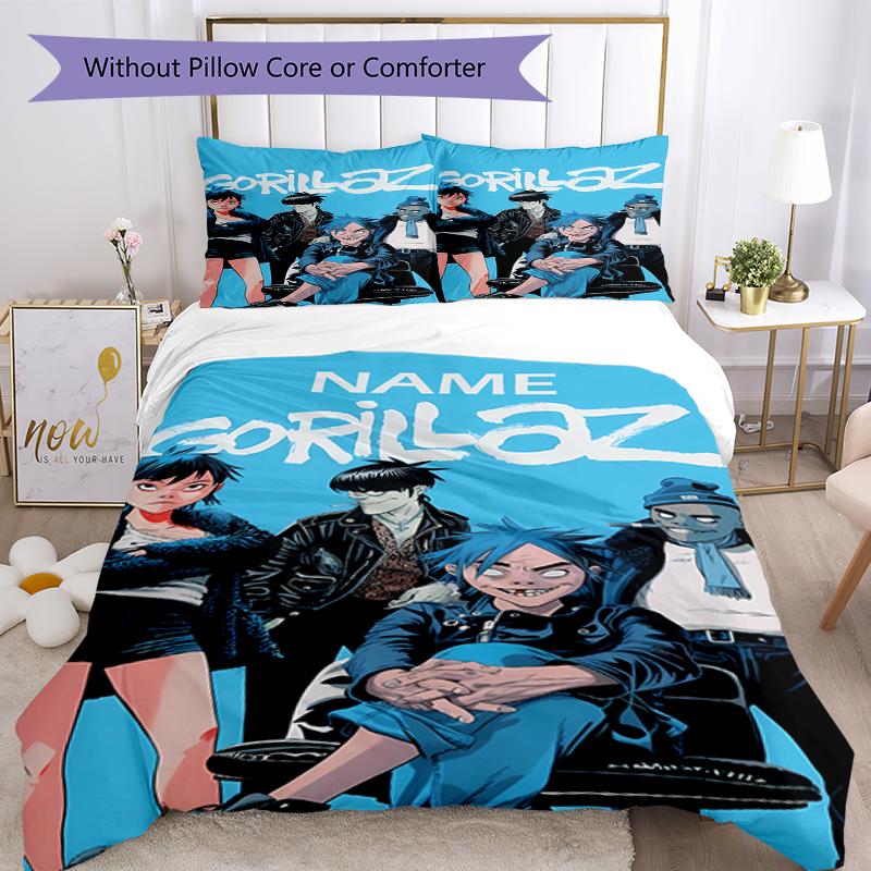 3pcs Custom Name Gorillaz Bedding Set Duvet Cover Closure Includes 1 Duvet Cover & 2 Pillowcases, Soft and Comfortable for All Seasons.