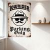 Vintage Lowrider Parking Only Metal Tin Sign with Gothic Text & Gangster Aesthetic Distressed Wall Decor for Bar Man Cave Garage