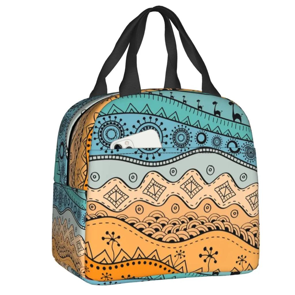 Пользовательские Африканский Анкара восковой принт желтый подушка сумка для обеда женский холодильник термоизолированный ланч-бокс для детей школьного возраста