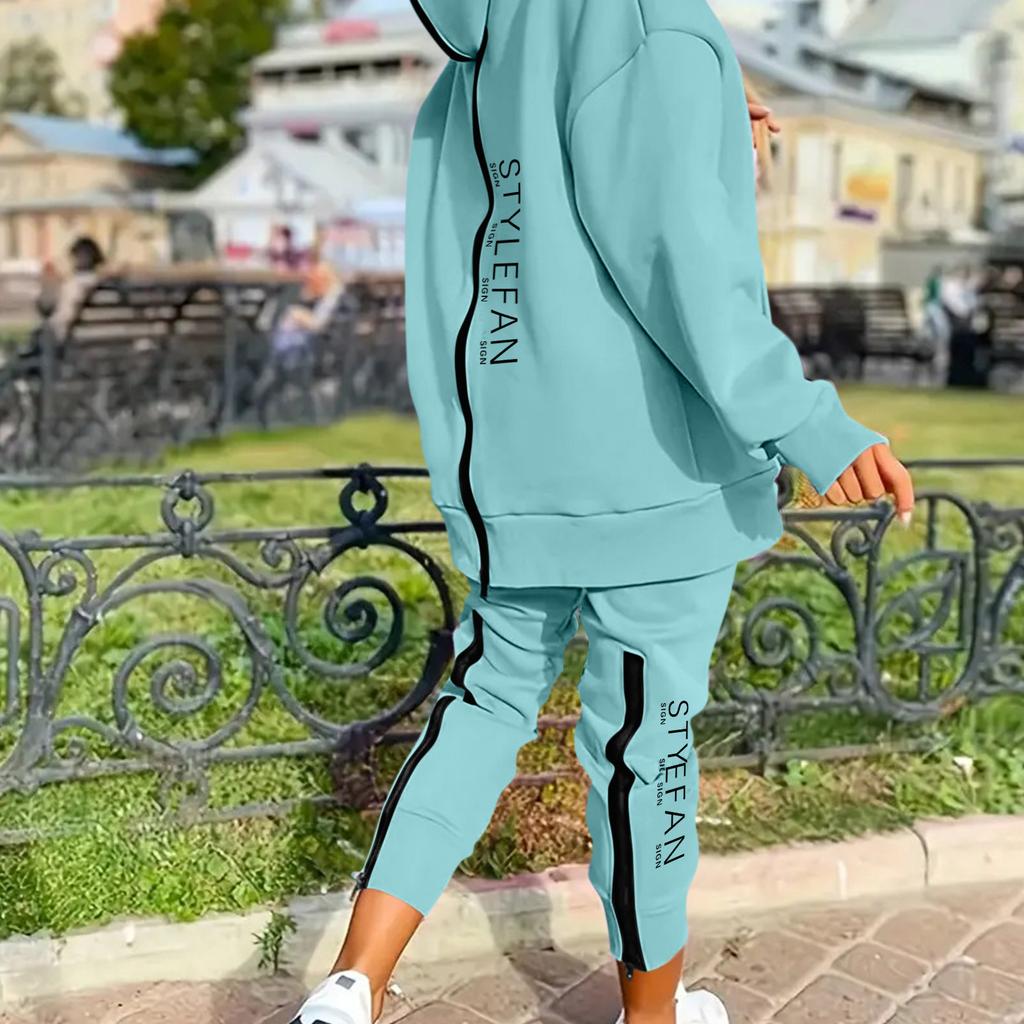 Женский комплект из двух предметов с длинными рукавами, длинными брюками и капюшоном на молнии