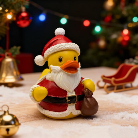 Рождественская фигурка утки Санта-Клаус Олень Эльф Снеговик Статуэтка утки Полимерная смола Скульптура животного Рождественская праздничная вечеринка Настольное украшение Орнамент