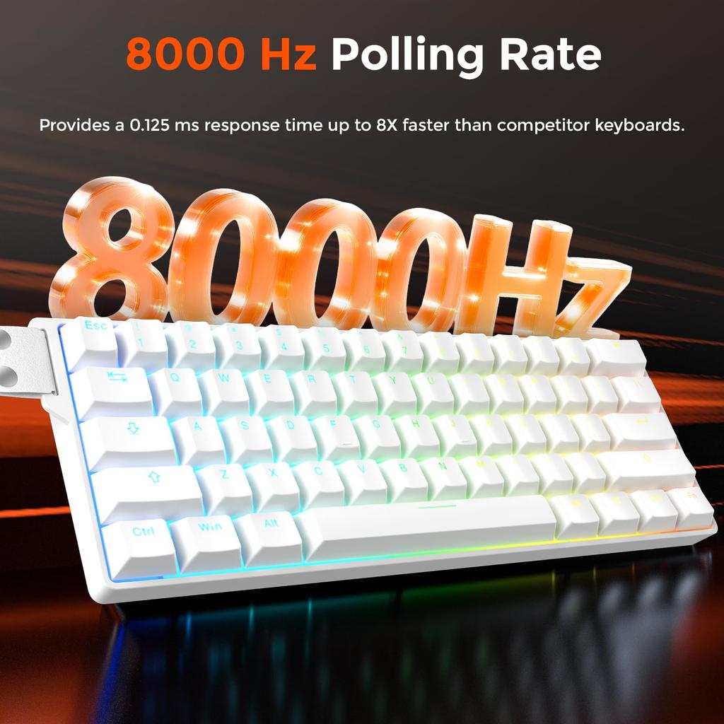 DAREU EK60HE Gaming Keyboard with Rapid 8000Hz Polling Magnetic SOCD English White 0.01mm Trigger, Wired, Rate, Hot-Swap Switches, Compatible,
