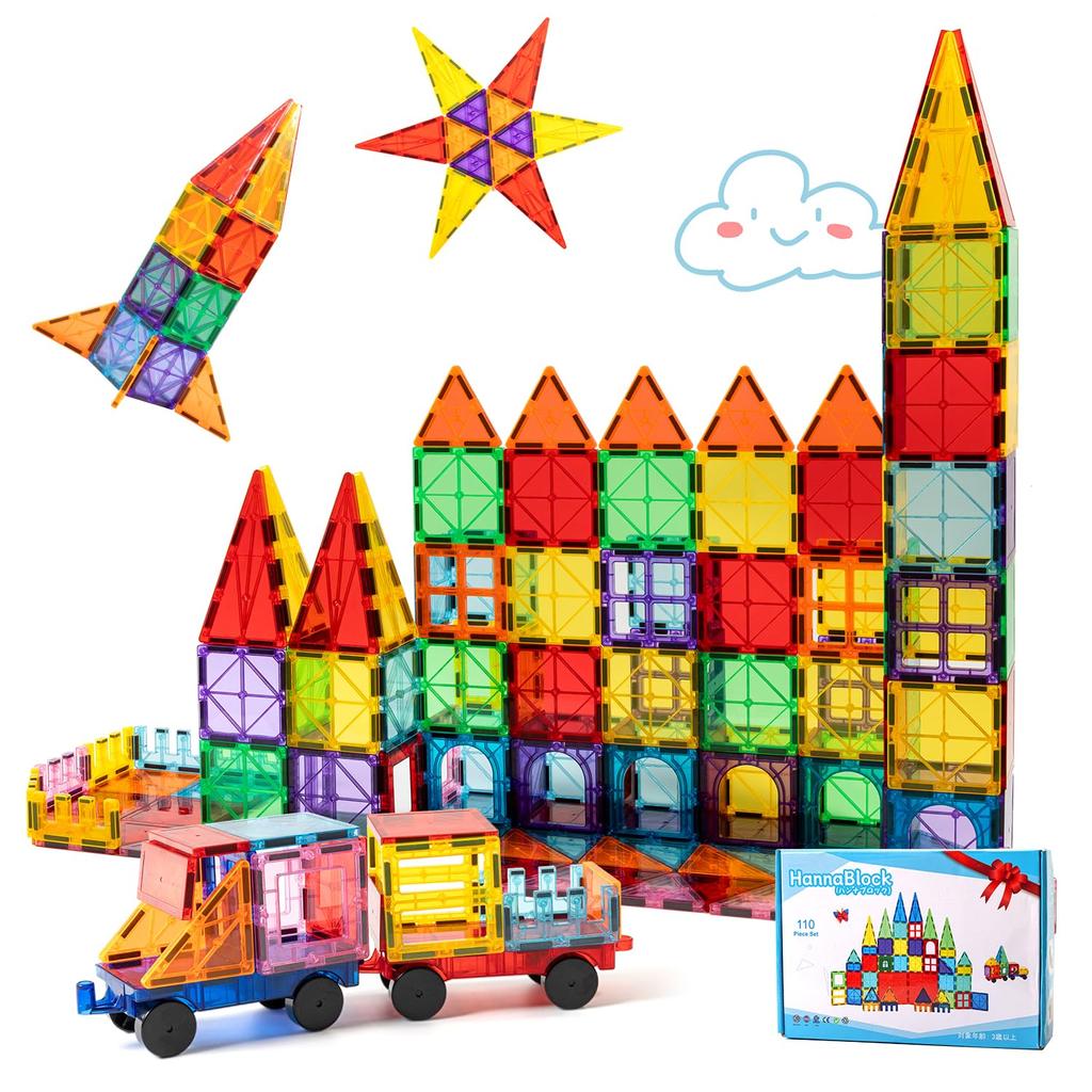 HannaBlock 110 Pcs Magnetic Block Magnet Toy Children Educational Toy Magnet Block Magnet Toy Birthday Present Christmas Gift Gift