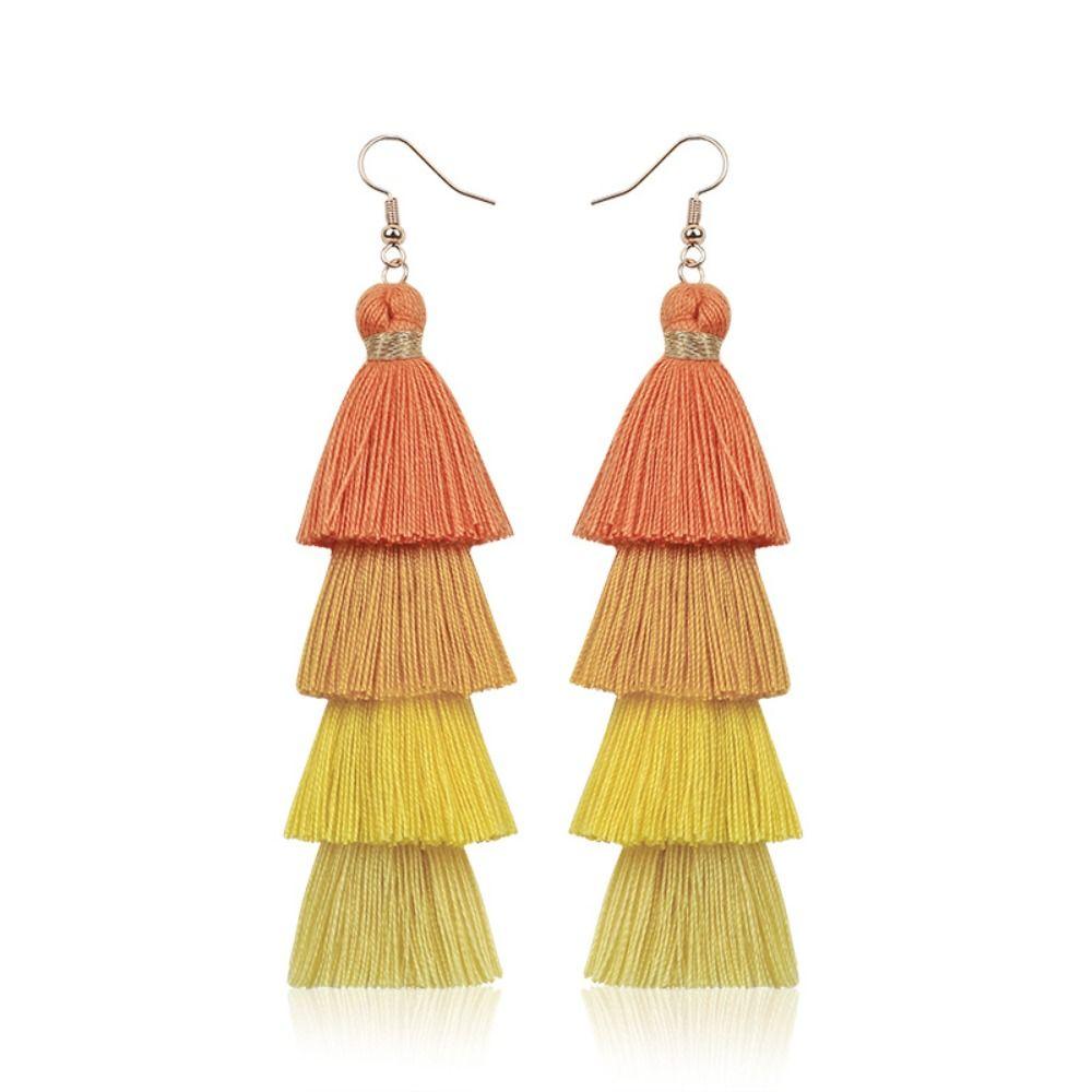 Bohemian Rainbow Earrings Colorful Braid Dangle Earrings Handmade Layered Tassel Earrings  Women