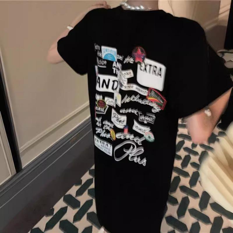 Футболка женская летняя юбка с разрезом свободного покроя плюс длинное платье