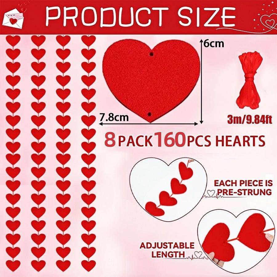 1-8Pack 3M Red Hearts Garland DIY Valentines Day Hanging String Garland Day Wedding Anniversary Proposal Party Decorations