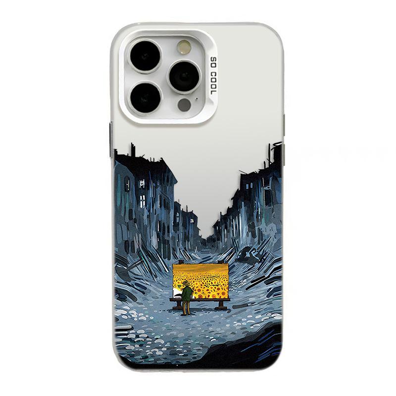 Серебряный чехол для iPhone с масляной живописью для моделей 13/14 Pro/15 Pro Max/16 Pro/17