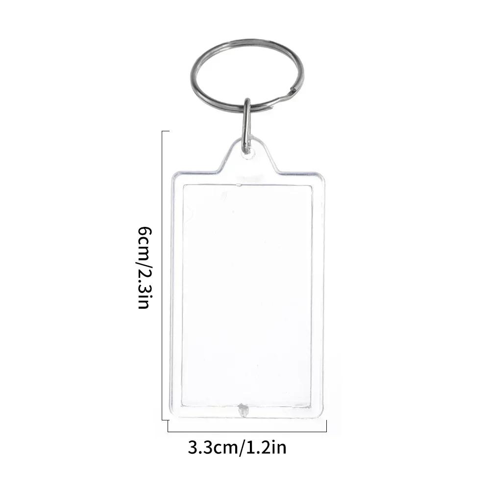 5-100PCS Clear Acrylic Photo Frame Keychain Photo Insert Keyrings Blank Rectangle for Double-Sided Photos DIY Supplies