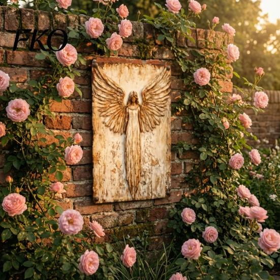 Angel Sculpture for Garden Rustic Guardian Metal Wall Art, Vintage Distressed Wings Hanging Scratch-resistant Outdoor Decor Plaque Farmhouse,