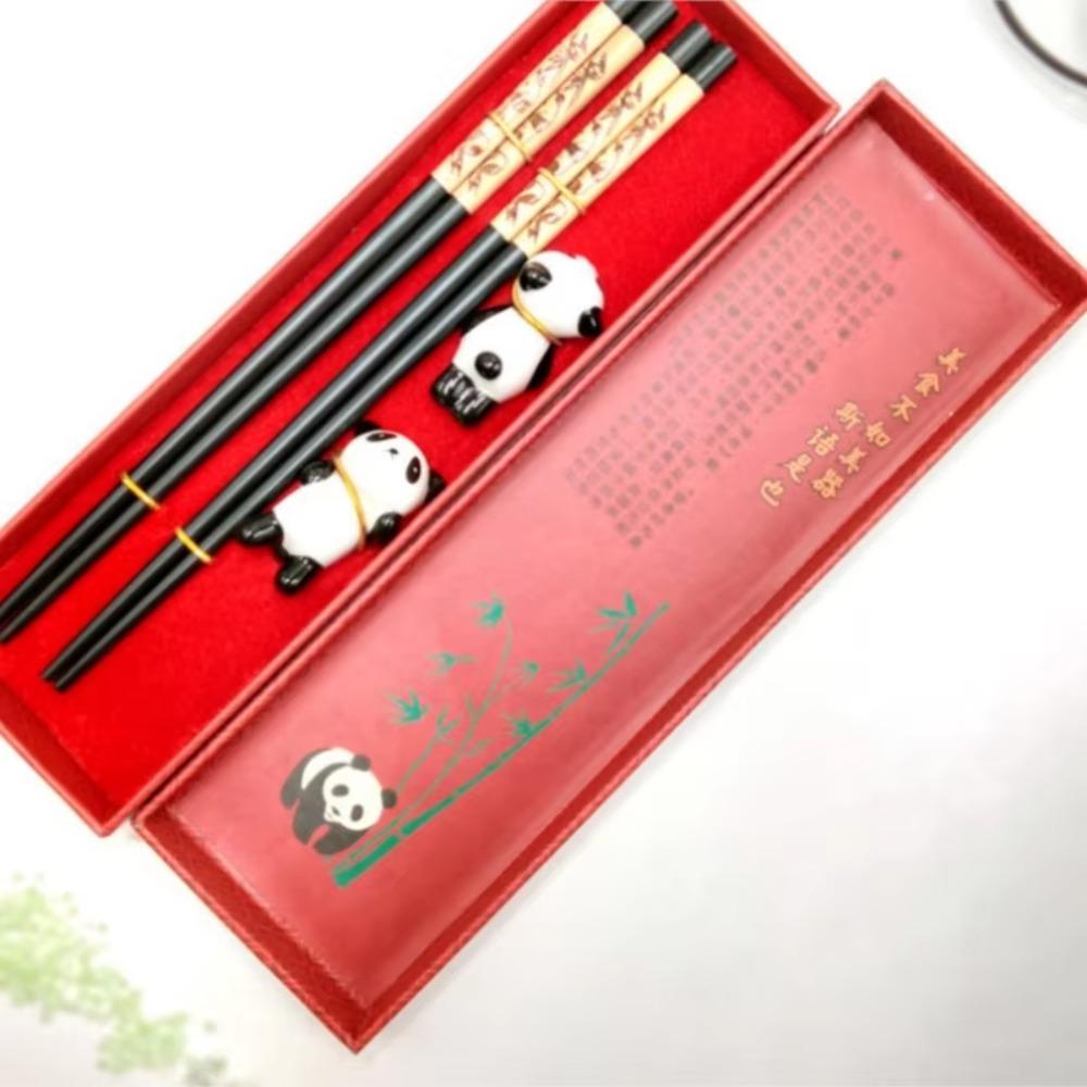 2 Pair With Chopstick Rest Panda Chopsticks Gift Set Non-slip Sushi Chopsticks Noodle
