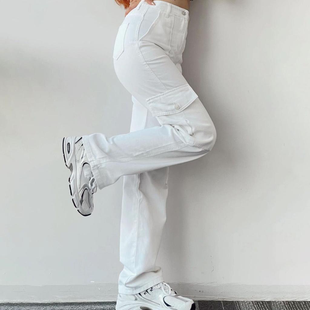 Y2K Women Vintage Cargo Pants Streetwear Korean Harajuku Parachute Pants Beige Sweatpants Wide Leg Joggers Trousers