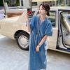 Short-sleeved Denim Dress for Women Summer New Korean Style Loose Single-breasted Shirt Dress