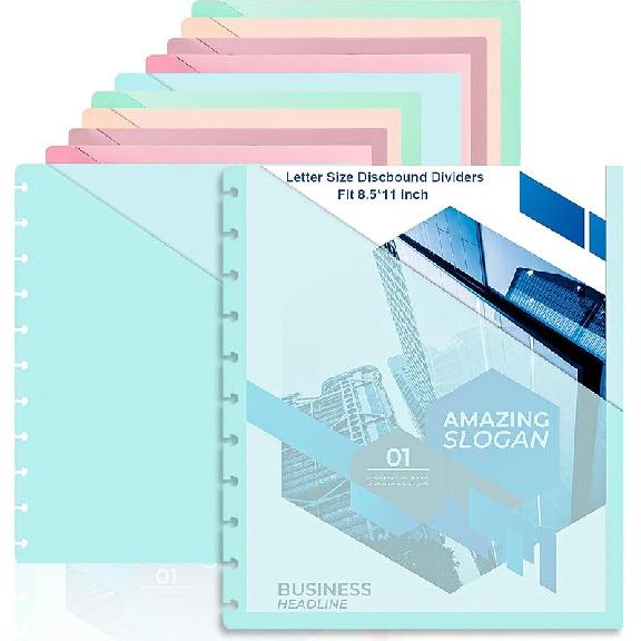 5 Pcs Discbound Letter Size Planner with 9.3 * 11inch Dividers and Pockets - 11 Disc Planner Folder Binder