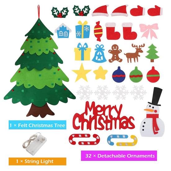 Новогодняя елка из фетра для малышей, светодиодная подсветка, набор для самостоятельной сборки новогодней елки с Санта-Клаусом и снеговиком