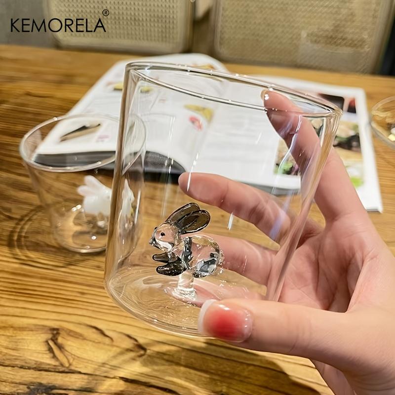 KEMORELA 1PCS Cute Rabbit Cartoon Glass Cup High Borosilicate Reusable Suitable for Iced Coffee Juice Can be Used as Easter Gift