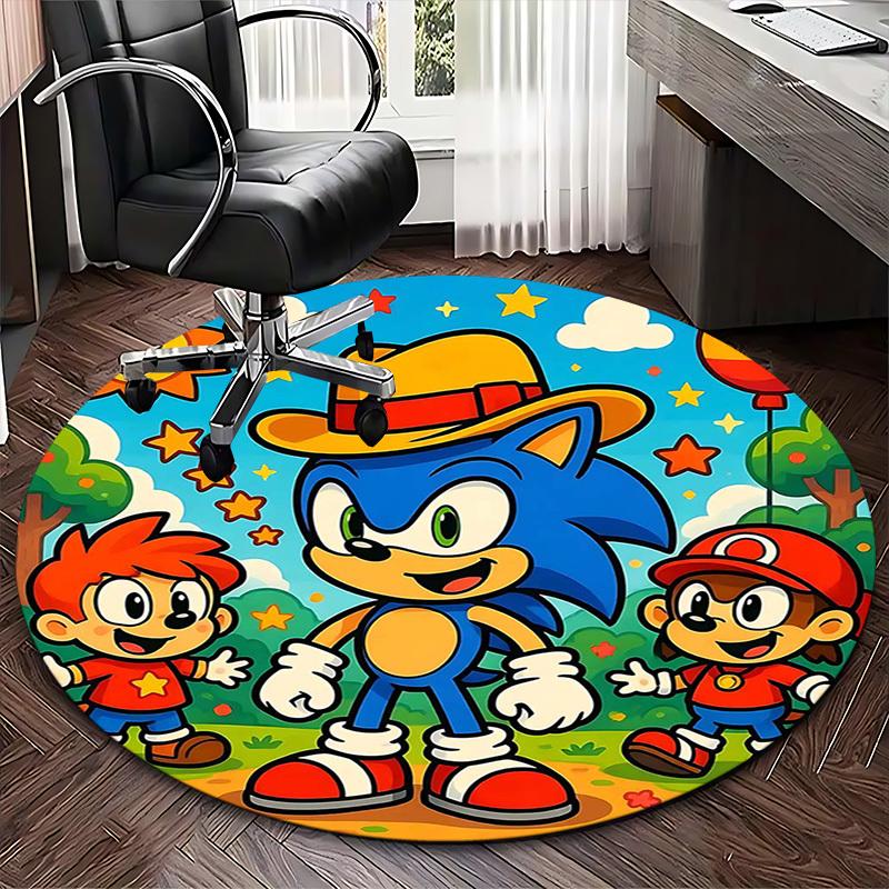1 шт. Круглый ковер с дизайном Соника Ежика из аниме - Коврик под офисное кресло, Нескользящий ковер для домашнего декора, Гостиной, Спальни, Игровой комнаты