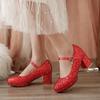 Women Glitter Golden Pumps Chunky Block Heels Platform Mary Jane Sequined Silver Shoes Woman Wedding Party 43