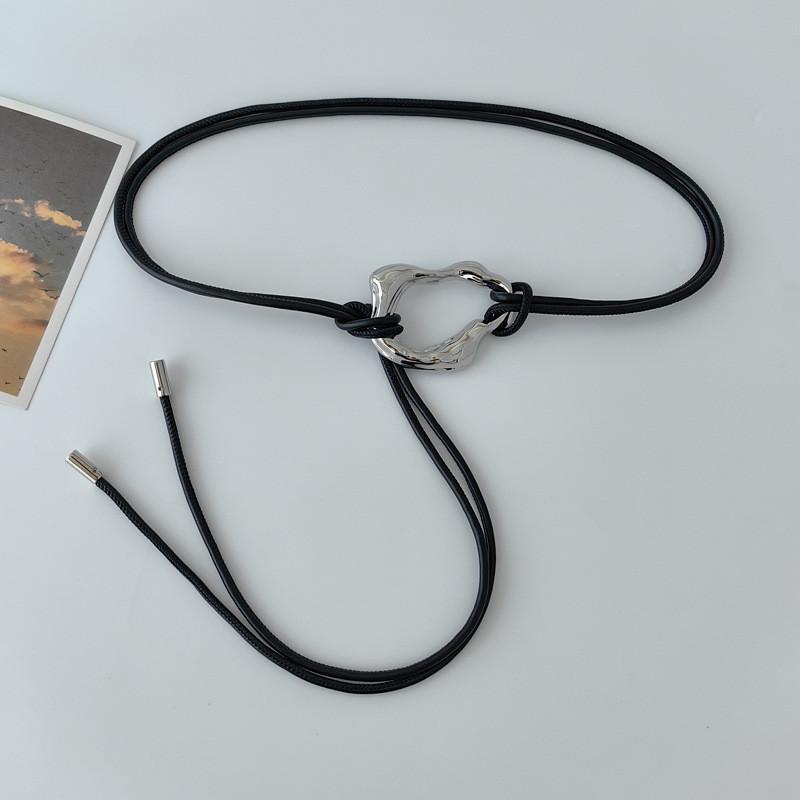 Leather Black Minimalist Dress Belt Alloy Buckle Fine Width Looks Casual