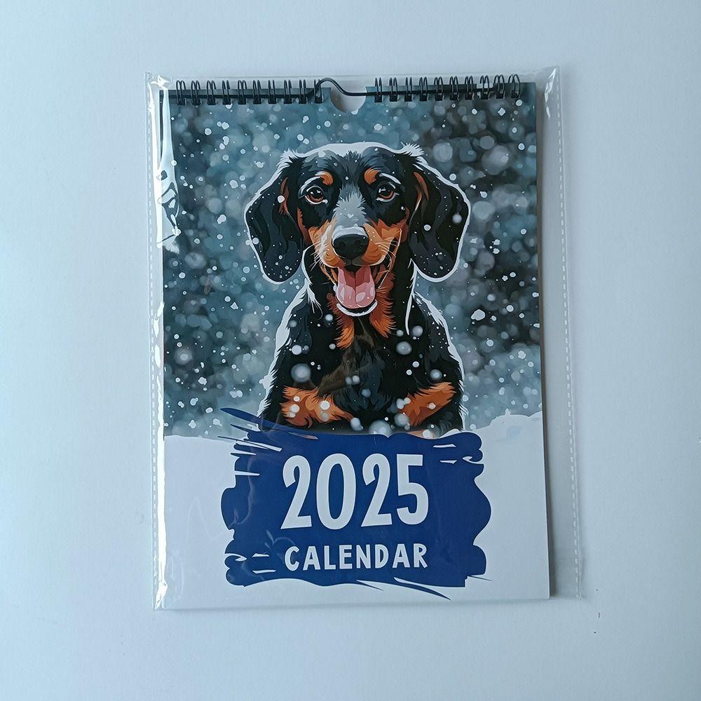 Календарь с рисунком таксы 2025 года, подвесной настольный календарь 2025 года, новогодний подарок с изображением таксы