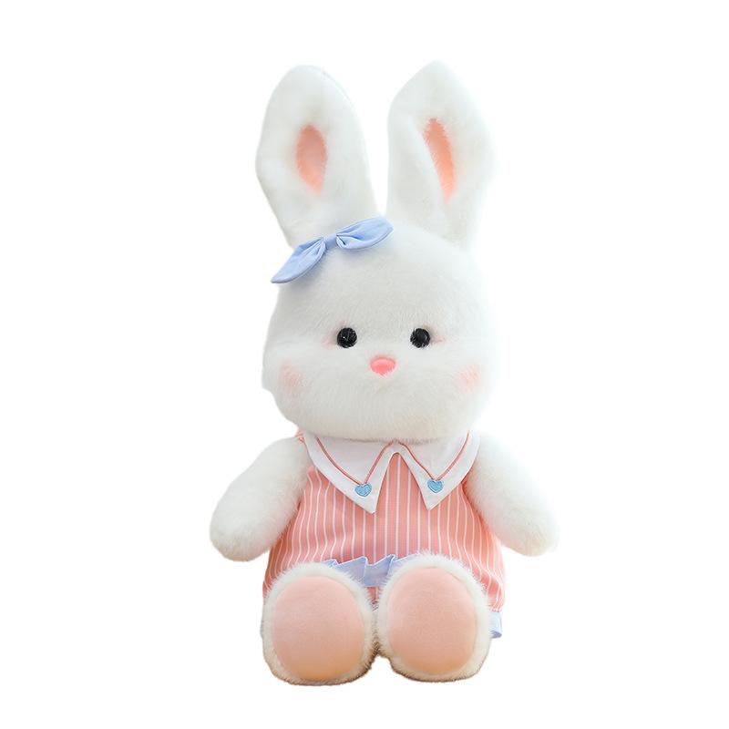 New Cute Jk Vertical Pattern Skirt Little White Rabbit Plush Toy Couple Rabbit Doll Give Girls Children Birthday Gifts