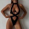 Black Halter Sexy Lingerie Women Bandage One Piece Bra Sets Erotic Costumes Teddy Baby Doll Dress Push Up Underwear Set Bodysuit