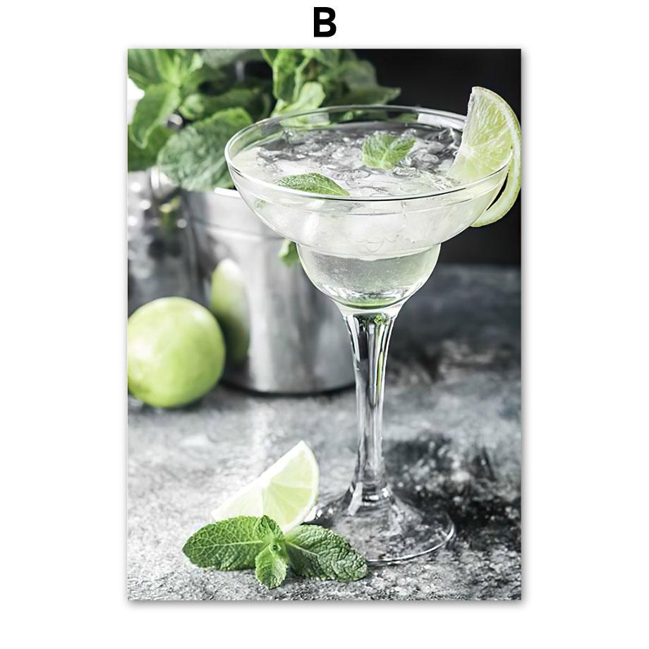 Modern Cocktail Lemon Cucumber Posters Prints Drink Mojito Martini Wall Art Canvas Painting for Bar Kitchen Room Home Decoration