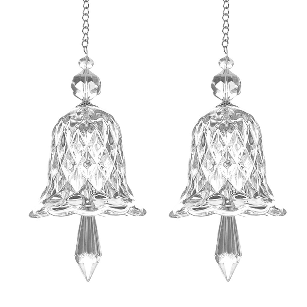 2Pcs Sparkling Crystal Wind Chimes for Christmas Decoration Glass Bells Hanging Suncatchers for Window Room Car Decors
