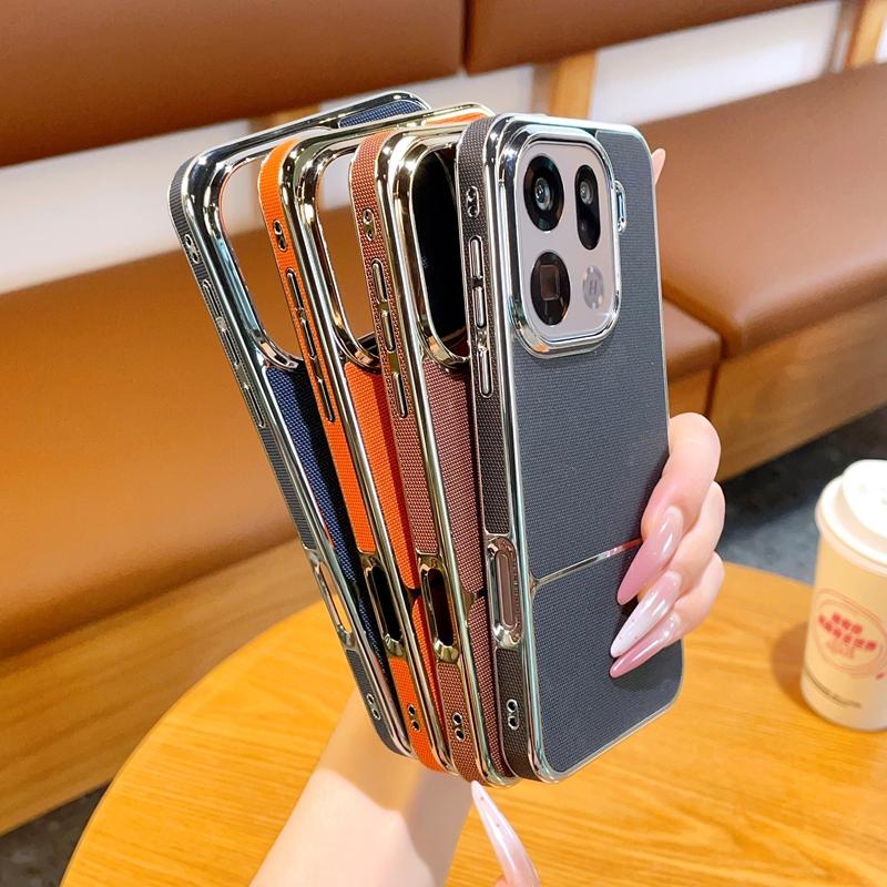 For OPPO Find X9 Pro Plating Phone Case PC Leather Hard Shell Protective Fashion Shockproof Back Cover