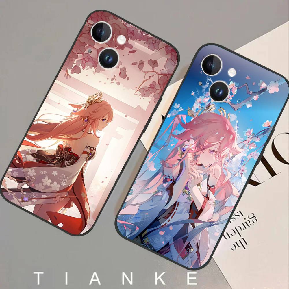 Чехол для телефона Yae Miko Animation Game G-Genshin I-Impact Для IPhone 17 Air 16 15 14 13 Pro Max 11 12 Черный Силиконовый Чехол