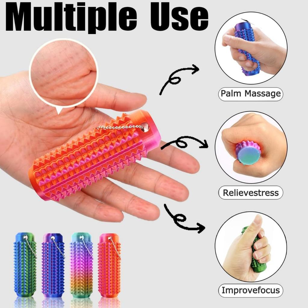 Pain Stim Fidget Anxiety Relief 3D Printed Spiky Grippie Stim Keychain for Stress Relief & Focus, Novelty Gift for Adults & Teen