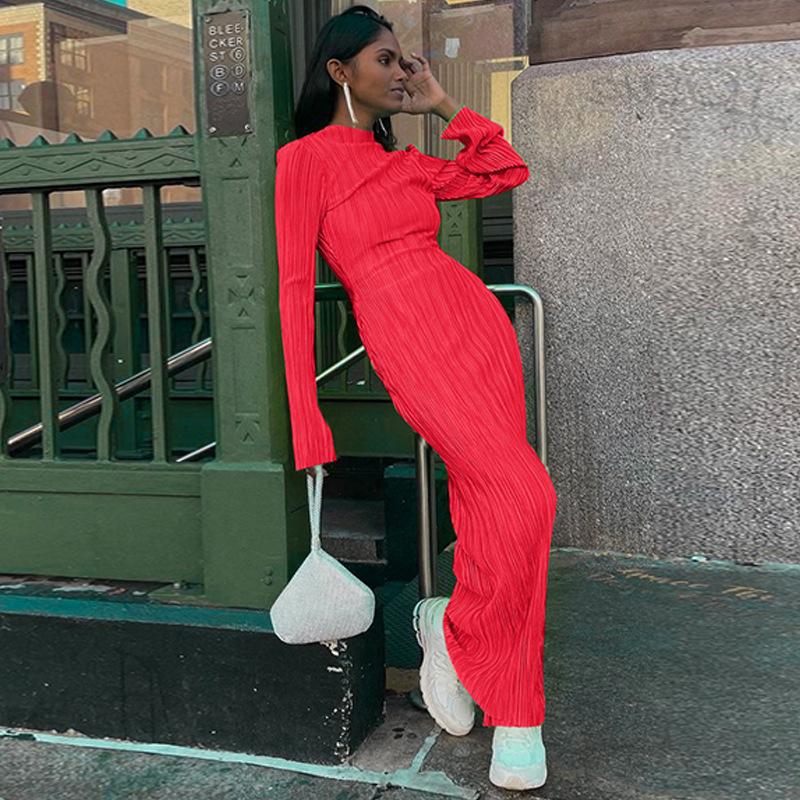 Женское элегантное длинное платье с длинным рукавом и круглым вырезом, модное женское длинное платье для вечеринки и свидания