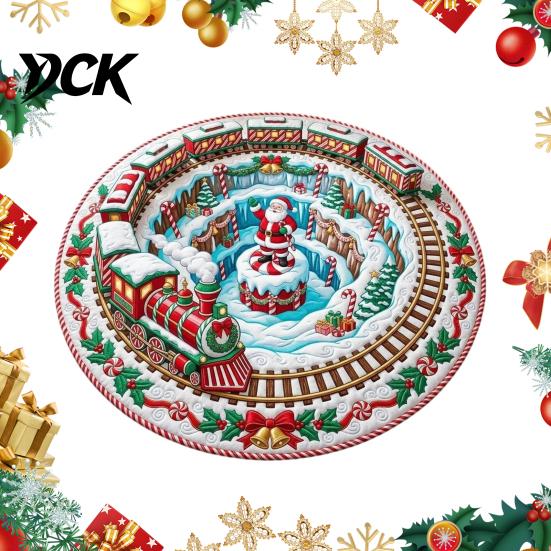 Snowman Pattern Floor Pad 3D Christmas Santa Rug, 24" Round Area Quilted-Look Non-Slip Winter Seasonal Cover Mat, Staircase Rug for Living