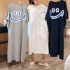 Women's Summer Medium and Long Smiley Face Short-sleeved Bottoming Shirt Women's Loose Split Dress