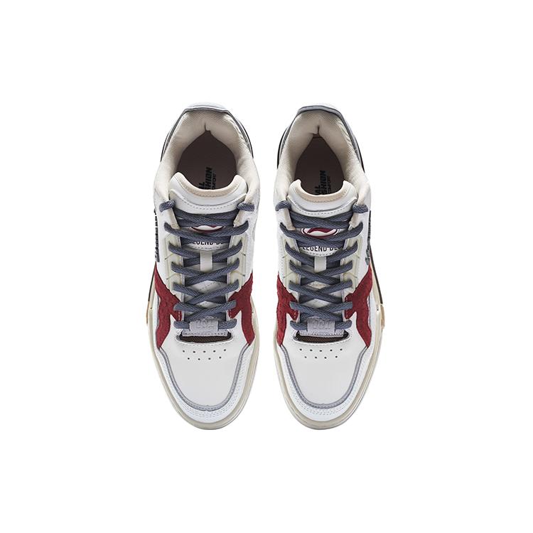 Li Ning Кожаные Удобные Нескользящие Амортизирующие Износостойкие Низкие Скейтбордические Кроссовки Мужские Белый Серый Красный AZGS091-3