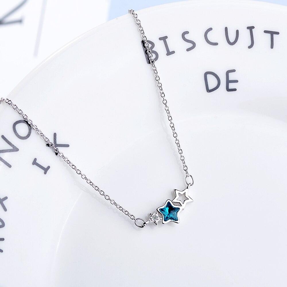 Ожерелье из искусственного хрусталя в форме звезды из стерлингового серебра 925 пробы с кубическим цирконием для женщин, цепочка на ключицу S-N78